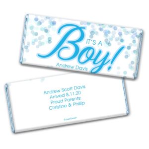 25 Blue It's a Boy Baby Shower Favors Personalized Wrappers 12 Wrapped Bars Just Candy