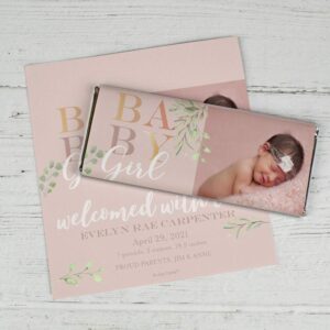 25ct It's a Girl Birth Announcement Dark Chocolate Wrappers - Just Candy - 12 Bars