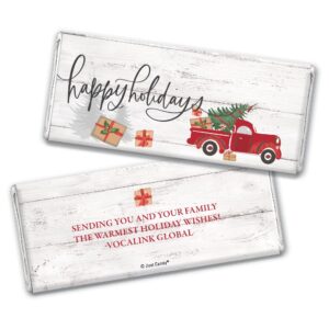25ct Just Candy Personalized Christmas Candy Bar Wrappers - Party Favors, Red Truck Design, 12 Belgian Chocolate Bars