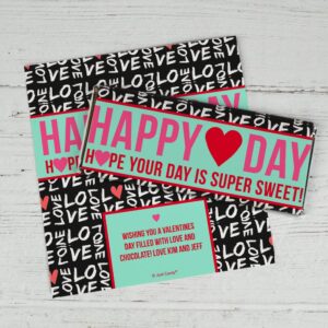 25ct Personalized Valentine's Day Candy Bar Wrappers - Happy Heart Day Brand - 12 Wrapped Hershey Bars