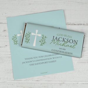 25ct Personalized Wrappers for Chocolate Bars - Boy Blue Cross Design - Just Candy
