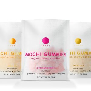 ISSEI Mochi Gummies Vegan Chewy Candies Gluten Free Mango, Strawberry, Vanilla
