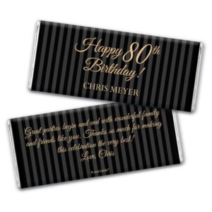 80th Birthday Gold Foil Chocolate Bar Wrappers - WH Candy - 25 Count