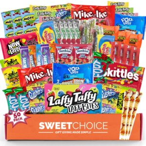Bite-Sized Candy Care Package - Sweet Choice 50 Count - Skittles, Sour Patch Kids, Starburst, Twizzlers, Airheads, and More!
