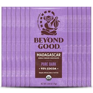 Beyond Good 92% Pure Dark Chocolate Bars | 12 Pack Organic Vegan Kosher Non-GMO Madagascar Heirloom
