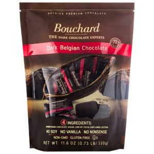 Bouchard Dark Belgian Chocolate (72% Cacao) | Individually Wrapped | No Soy, No Vanilla | Non-GMO, Gluten Free, OU-D Kosher