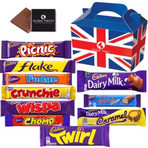 Cadbury Chocolate Bars - 12 Piece Gift Pack with Free British Chocolate