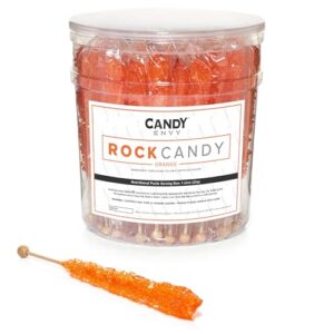 Candy Envy Orange Rock Candy Sugar Sticks - 36 Individually Wrapped - Delicious Orange Flavor