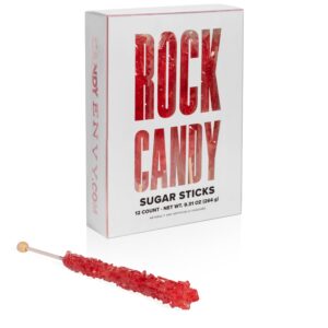 Candy Envy Red Rock Candy Sugar Sticks - Strawberry Flavor - 12 Individually Wrapped Treats