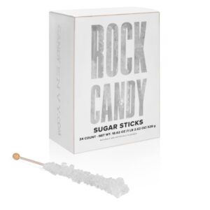Candy Envy White Rock Candy Sugar Sticks - Original Flavor, 24 Individually Wrapped Sticks