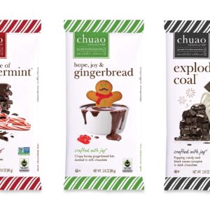 Chuao Gourmet Chocolate Bars Christmas Holiday Variety 3 Pack - For The Love Of Peppermint, Hope Joy & Gingerbread