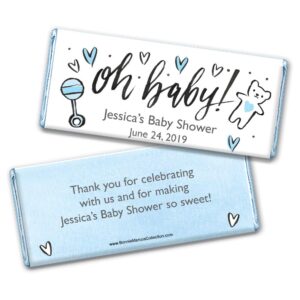 Custom Baby Shower Favors Chocolate Bar Wrappers - Blue Foil (25 Count) WH Candy - Fits Hershey's Bars