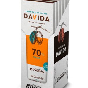 DAVIDA Premium Colombian Dark Chocolate Bars 70% Cacao (Pack of 6) 1.76 OZ