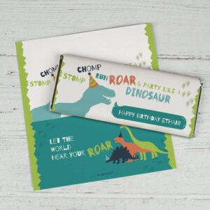 Dinosaur Birthday Party Favors Wrappers 25ct Personalized Chocolate Bars - Just Candy