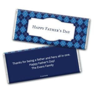 Father's Day Favors Personalized Wrappers Chocolate Bars - Argyle Pattern Just Candy 25ct