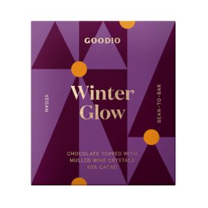 GOODIO CHOCOLATE Winter Glow Dark Chocolate Bar 1.7 OZ Vegan Gluten Free Raw Organic Single Ingredient