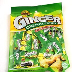 Ginger Coconut Hard Candy Keo Gung Dua 4.23 oz (120g) - 6 Resealable Bags of Gluten-Free Treats