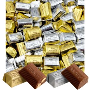 Hersheys Nuggets Milk Chocolate & Milk Chocolate with Almonds Gold & Silver Nuggets 2 Pounds Individually Wrapped Candy Bulk Party Pack