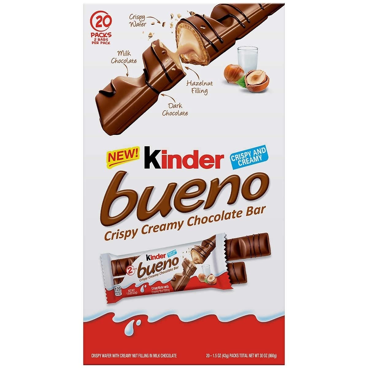 Kinder Bueno Crispy Hazelnut Chocolate Bar – Dark Chocolate – 30 Oz