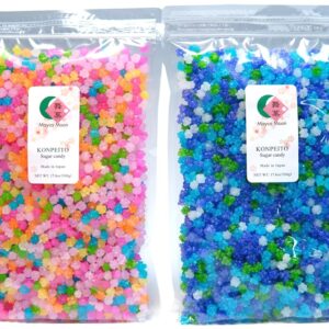 Mayca Moon Konpeito Japanese Tiny Sugar Candy Crystal - 2 Big Bags Total 1000g Rainbow & Wasurenagusa