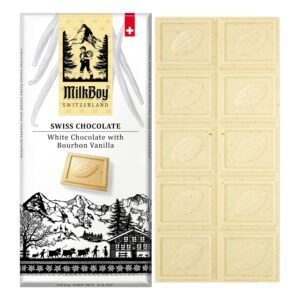 Milkboy Swiss Chocolates - Premium White Bar with Bourbon Vanilla - Gluten Free, Non-GMO, Kosher, 3.5 oz