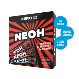 NEOH Variety Pack - Keto Chocolate Dipped Candy Bar, Gluten-Free Low-Calorie, Low-Carb, Plant-Based, High-Fiber Snacks, No Added Sugar, 1 Ounce Individually Wrapped Bars, 6 Pack