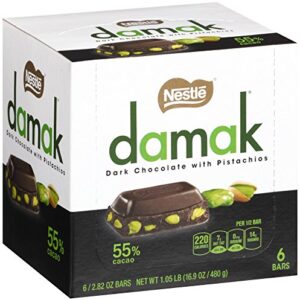 NESTLE Damak Dark Chocolate with Pistachios, 2.82 oz (6 Bars) - 55% Cacao