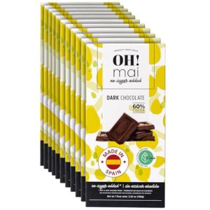 OH! Mai Dark Chocolate Bar 60% Cocoa 3.52 oz - Gluten Free Stevia Healthy Snack Fudge Melt Candy Spain Pack of 12