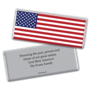 Patriotic Candy American Flag Chocolate Bar Wrappers 25 Count Dark Chocolate Flavor WH Candy