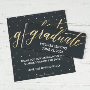Personalized Graduation Chocolate Bar Candy Favors (25 Wrappers) - Silver Foil WH Candy