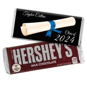 Personalized Graduation Chocolate Bars Diploma 36 Count Blue WH Candy