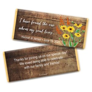 Rustic Wedding Favors for Guests Personalized Wrappers for Chocolate Bars - 25 Pack - Bridal Shower Favors - Just Candy