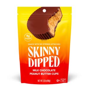 SKINNYDIPPED Milk Chocolate Peanut Butter Cups, 4g Sugar, Gluten Free, 3.2oz Bag, Pack of 4