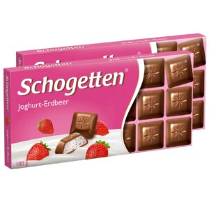 Schogetten Yoghurt Strawberry Chocolate Bar Candy Original German Chocolate 100g/3.52oz (Pack of 2) - Schogetten Alpine Milk Creamy & Irresistible