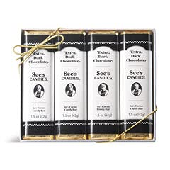 See's Candies 6 oz Extra Dark Chocolate Candy Bars (4 Individually Wrapped Bars) - 62% Cacao