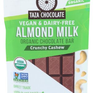 TAZA CHOCOLATES Cashew Crunch Almond Milk Bar Organic 2.5 OZ Gluten-Free Vegan