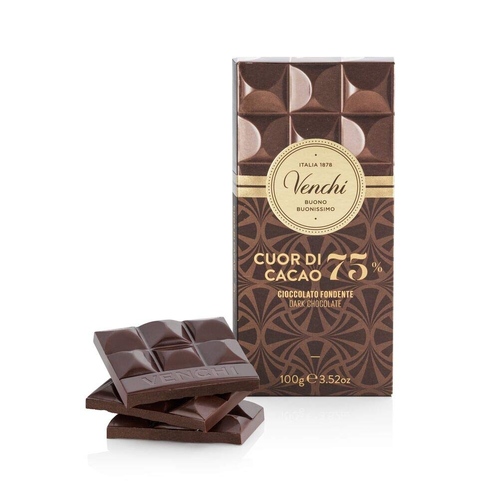 Venchi Cuor di Cacao 75% Extra Dark Chocolate Bar 3.52oz – Made in ...