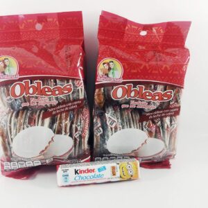 sevillas Pack of 2 Mini obleas Milk Candy Wafers 20 pcs in Pack Authentic Mexican Candy with Free Chocolate Kinder Bar